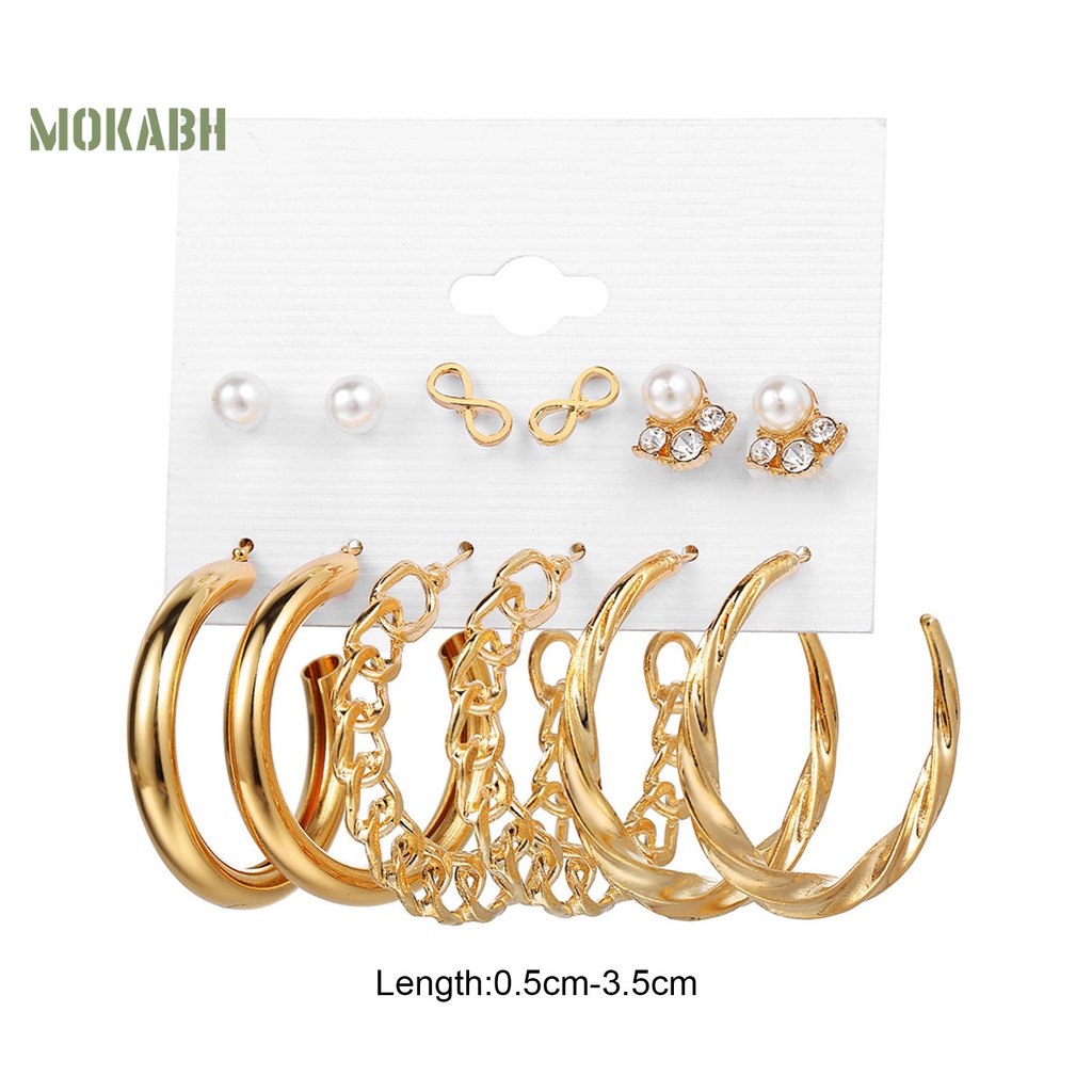 Set 6 Đôi Bông Tai Khoen Tròn Đính Ngọc Trai Giả Sang Trọng Cho Nữ