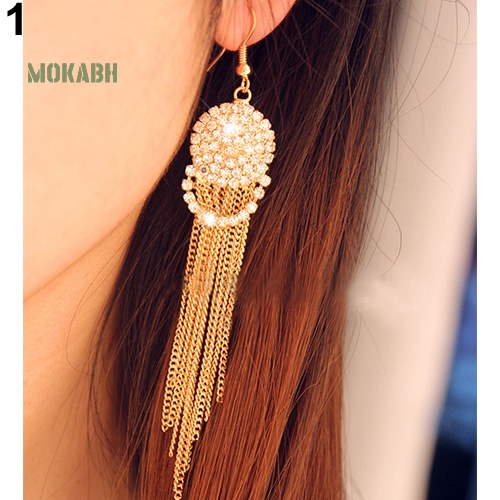 Bông Tai Chuỗi Tròn Đính Đá Tua Rua Thời Trang Dự Tiệc Cho Nữ