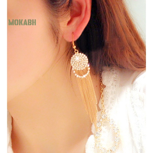 Bông Tai Chuỗi Tròn Đính Đá Tua Rua Thời Trang Dự Tiệc Cho Nữ