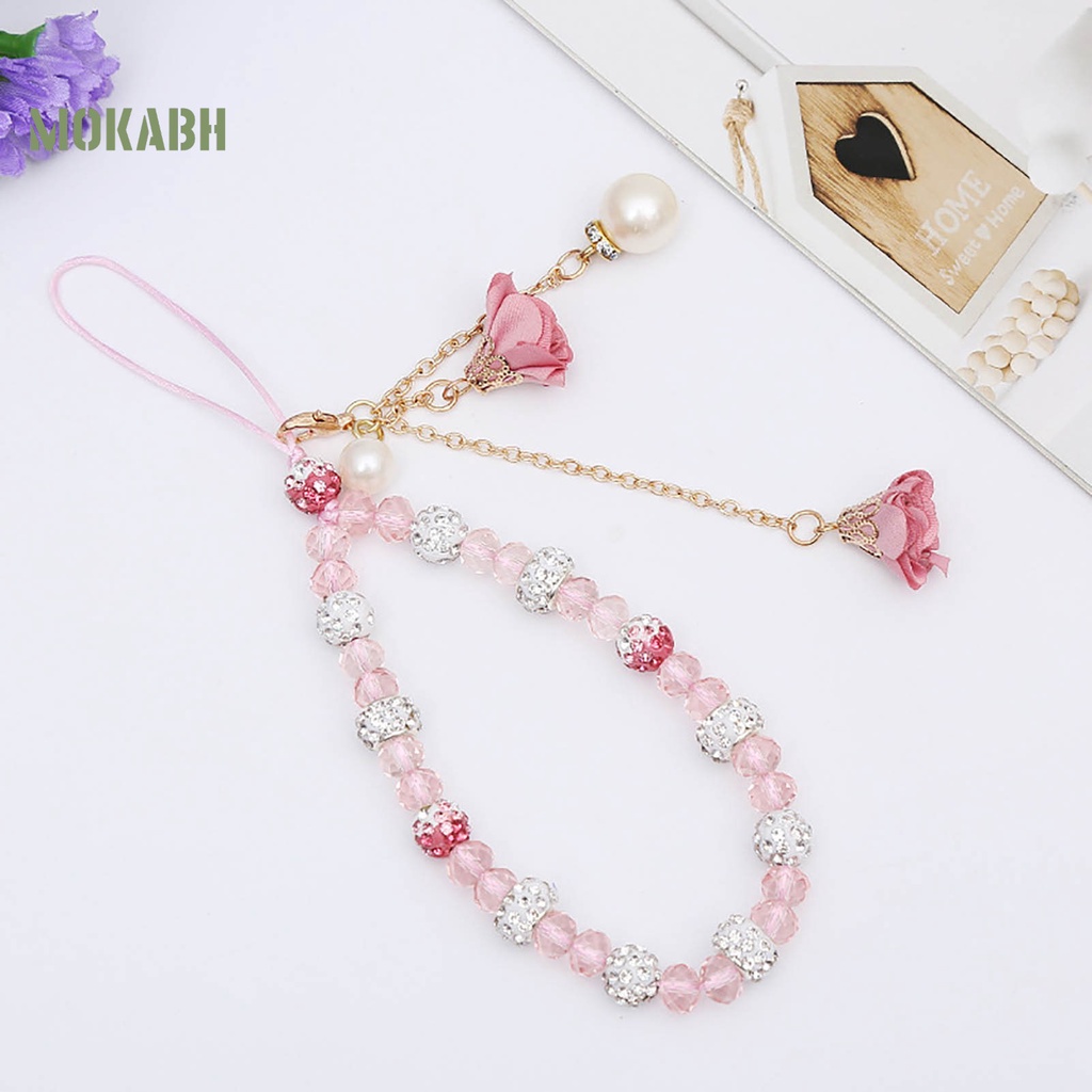 [Mới] Vòng Đeo Tay Chuỗi Hạt Pha Lê Giả Ngọc Trai Mặt Hoa Trang Trí Điện Thoại Di Động Thời Trang Cho Nữ