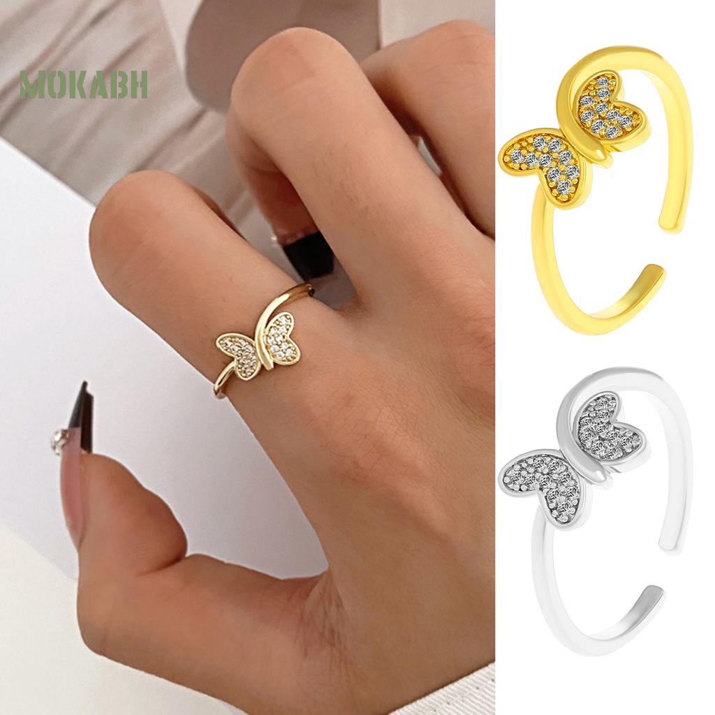 [Mới] Nhẫn Dạng Mở Đính Đá Hình Học Và Bướm Lấp Lánh Có Thể Điều Chỉnh