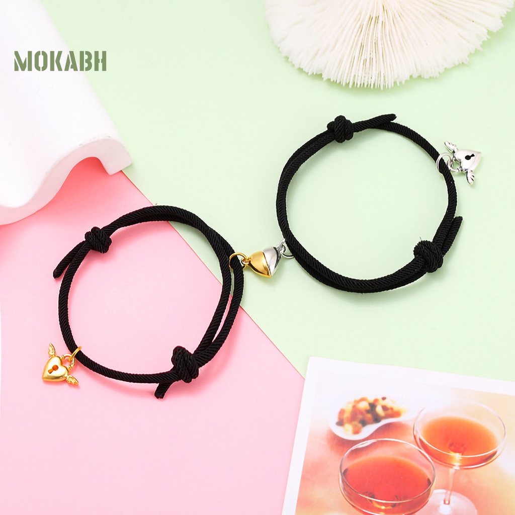 1 Cặp Dây Đeo Tay Bằng Nylon Mạ Điện Handmade Không Phai Màu Trang Trí Trái Tim Quyến Rũ