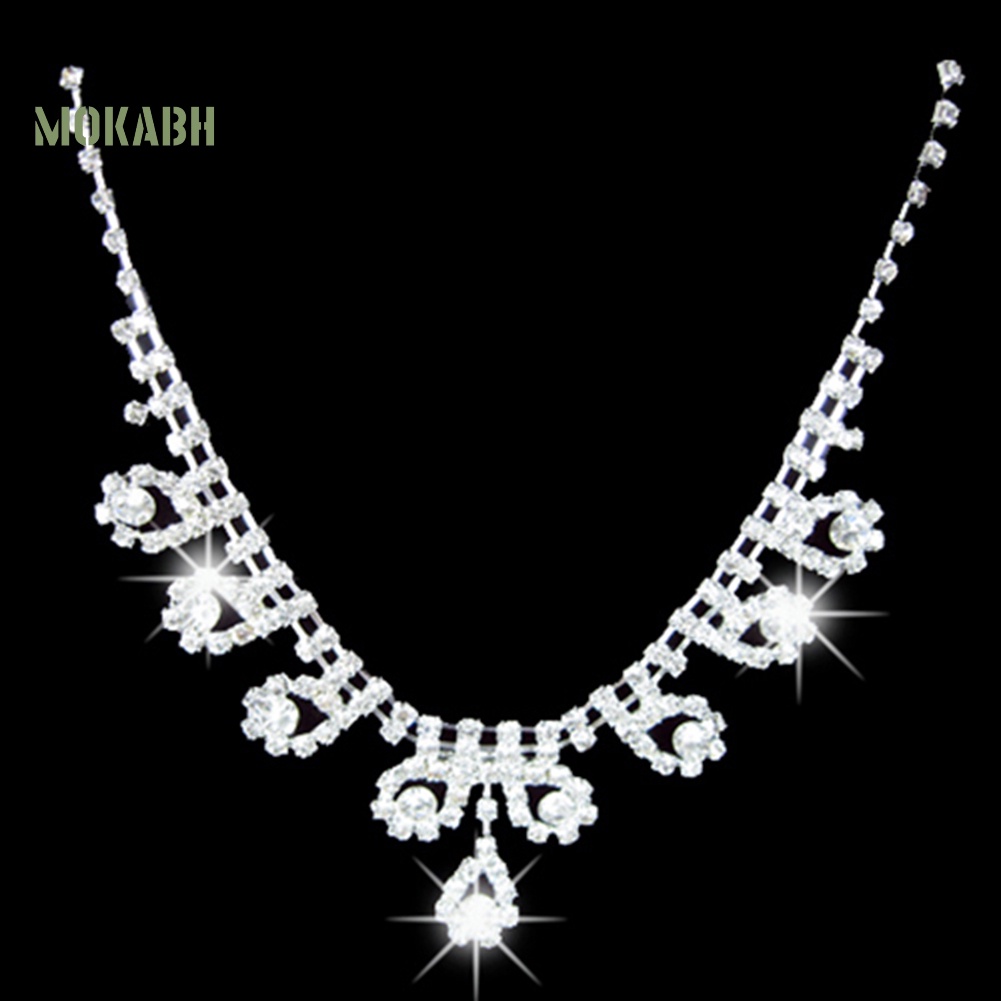 [Mok Abh] Bộ Vòng cổ + Bông Tai Đính Đá Hình Giọt Nước