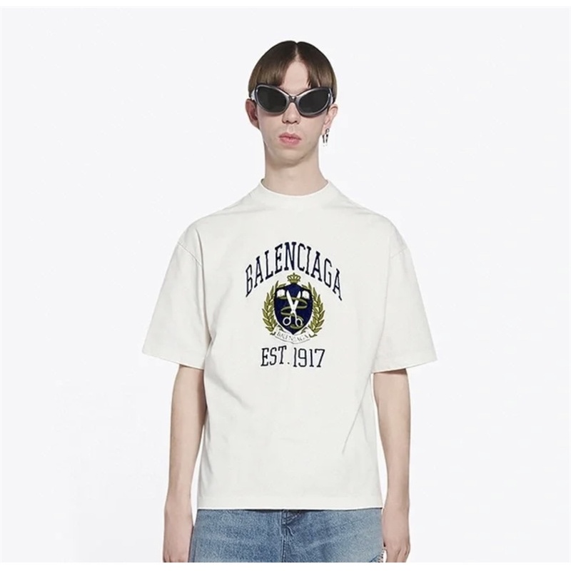 B Áo Thun Tay Ngắn Dáng Rộng In Hình Kéo Xé Thời Trang Thường Ngày Chất Lượng Cao