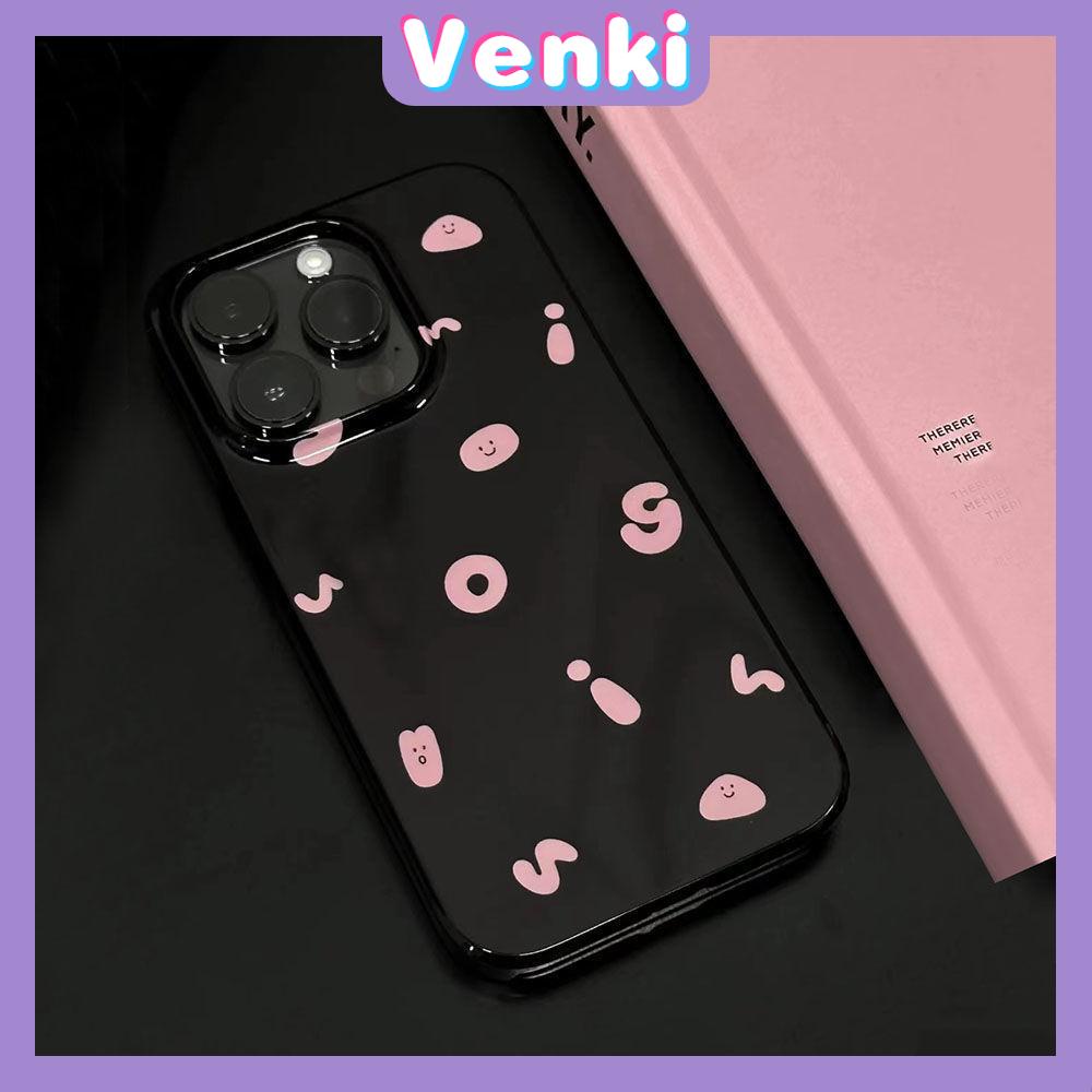 VENKI - Dành Cho iPhone 14 Pro Max Ốp Lưng iPhone Giá Đỡ Chân Đế Gấp Smile Đen Bóng TPU Mềm Màu Hồng Chữ Tương Thích Với iPhone 13 Pro max 12 Pro Max 11 xr xs max 7 8Plus