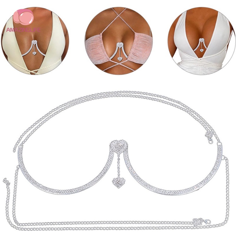 Dây Chuyền Cơ Thể / Cơ Thể Đính Đá Hình Trái Tim Đôi Bằng Đồng Thời Trang Quyến Rũ Cho Nữ