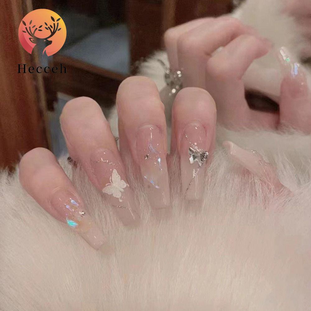 Set 24 Móng Tay Giả Lấp Lánh|Phụ Kiện Trang Trí Hình Cô Gái Múa Ba Lê DIY