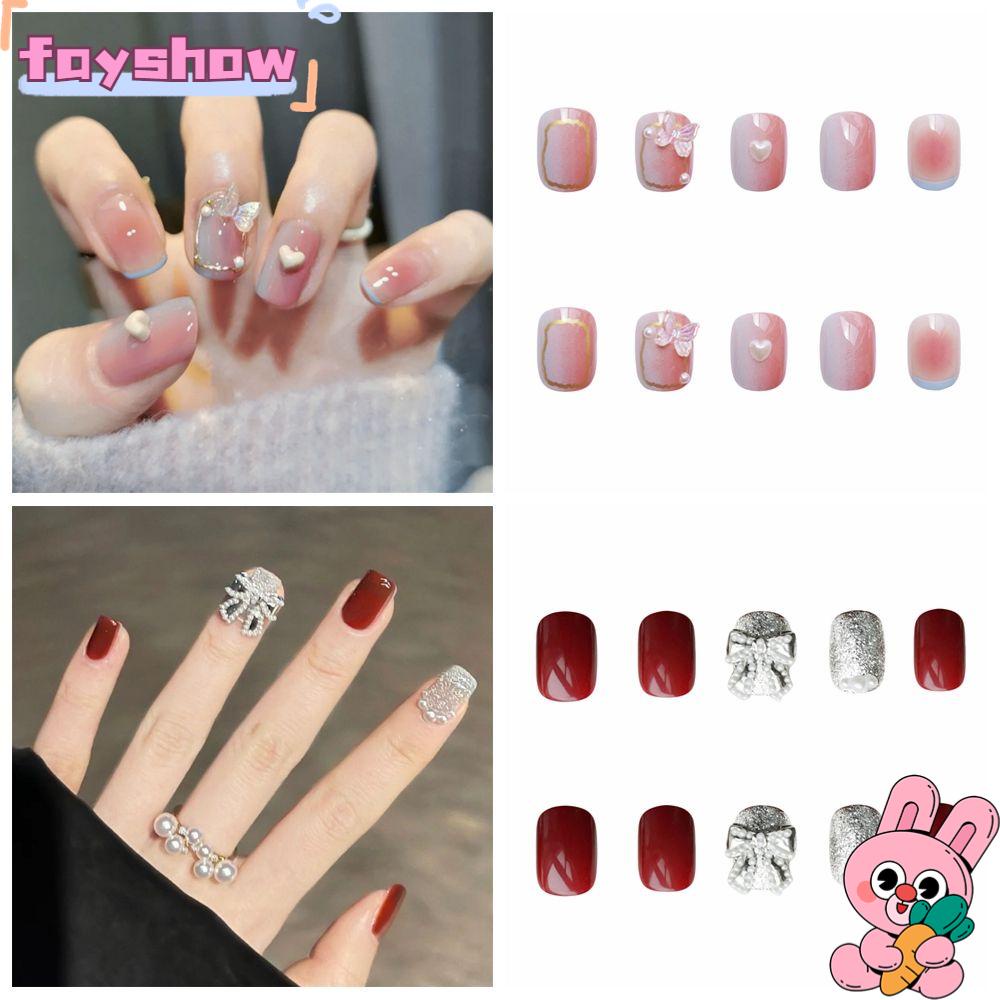 Móng Tay Giả Ngắn Hình Tròn Họa Tiết Bướm Che Phủ Toàn Diện