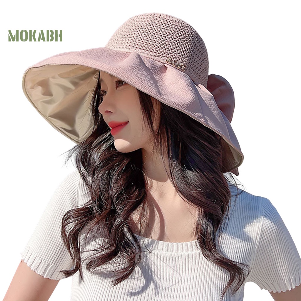 Nón Tai Bèo Vành Rộng Chống Tia UV Thoáng Khí Thắt Nơ Xinh Xắn Cho Nữ