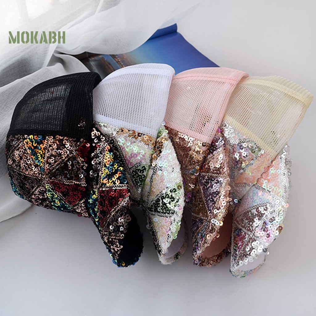 [Mok Abh] Mũ Lưỡi Trai Chống Nắng Phối Lưới Thoáng Khí Đính Kim Sa Lấp Lánh Thời Trang