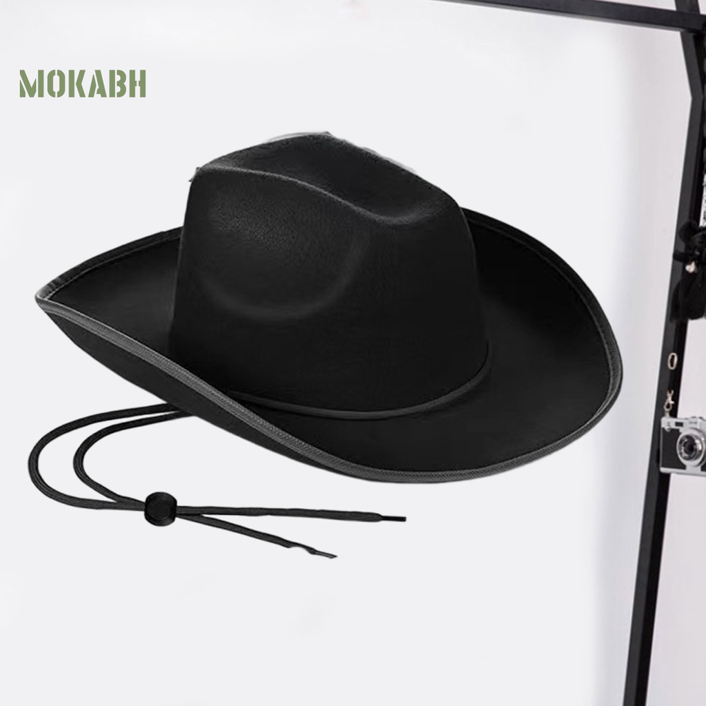 [Mok Abh] Mũ Vành Rộng Màu Trơn Chống Gió Điều Chỉnh Được Thời Trang Phương Tây Cowgirl Jazz