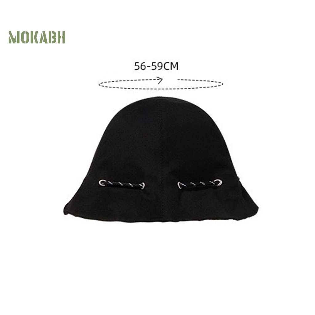 [Mok Abh] Mũ Ngư Dân Tròn Màu Trơn Dây Rút Có Thể Điều Chỉnh Chống Nắng Cạnh Xoăn Mang Đi Câu Cá Cắm Trại Cho Nữ
