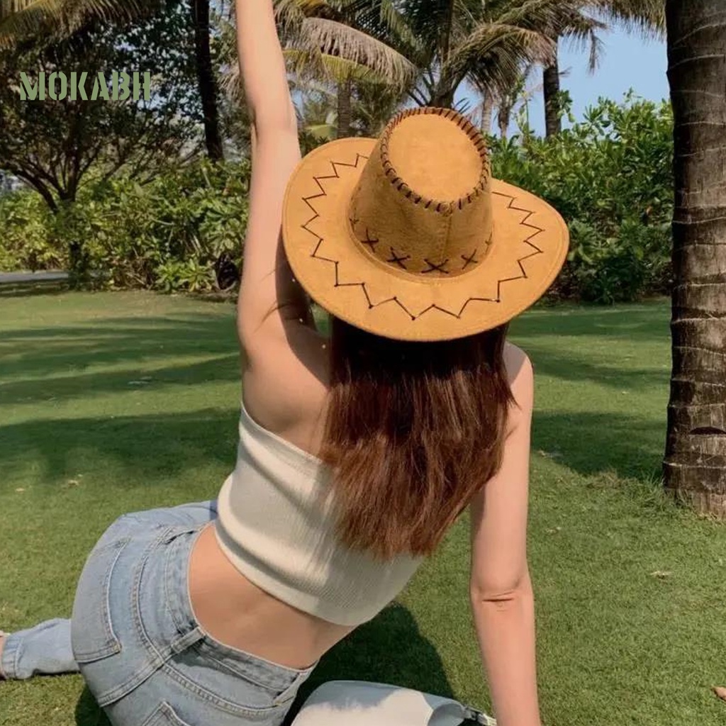 Nón Cao Bồi Màu Trơn Chống Gió Có Dây Đeo Thời Trang Cho Nam Nữ