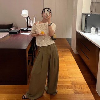 Quần dài ống rộng phong cách retro thời trang mùa hè dành cho nữ