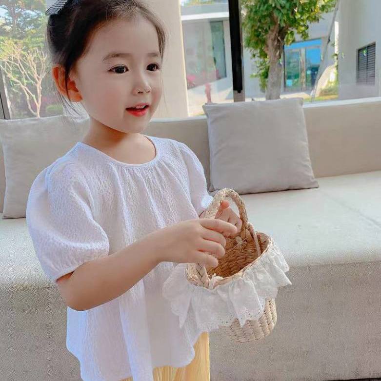 Áo Sơ Mi Vải Lanh Cotton Màu Sắc Đơn Giản Phong Cách Hàn Quốc Cho Bé Gái