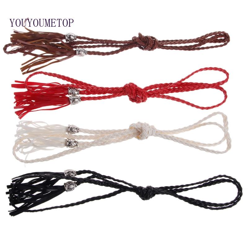 Thắt Lưng Dây Bện Chất Liệu Da PU Thiết Kế Dây Bện Phối Tua Rua Thời Trang