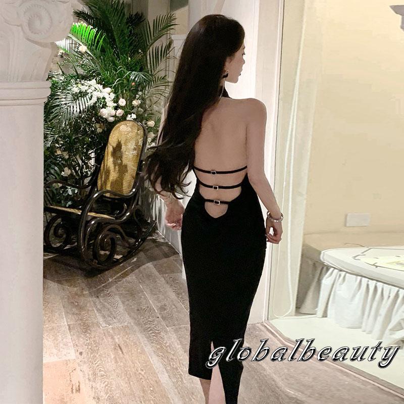 Đầm Dài Không Tay Hở Lưng Dáng Ôm Màu Sắc Đơn Giản Cho Nữ