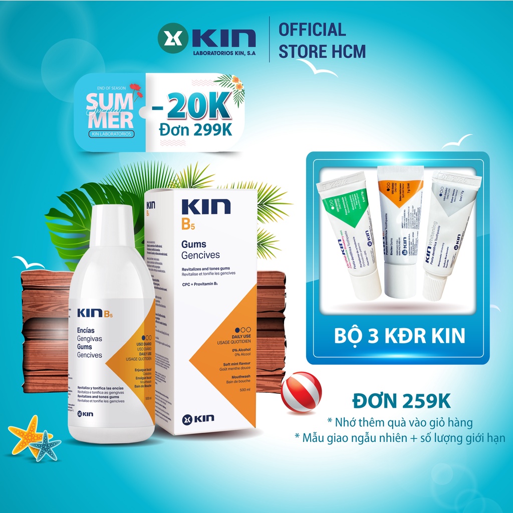 Nước Súc Miệng KIN B5 Phục Hồi Nướu Răng, Sạch Mảng Bám, Ngừa Viêm Nướu, Chống Sâu Răng Dùng Hàng Ngày, Chai 500ml
