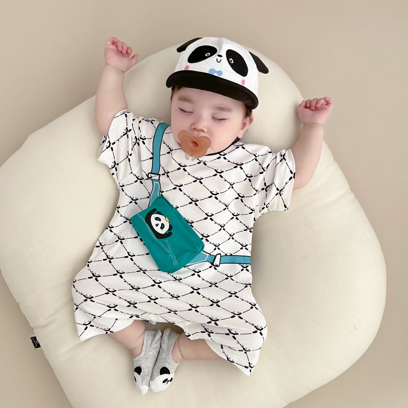Áo Liền Quần Bằng Cotton Tay Ngắn In Hình Gấu Trúc Dễ Thương Phong Cách Hàn Quốc Thời Trang Mùa Hè Cho Bé Trai / Gái 0 -