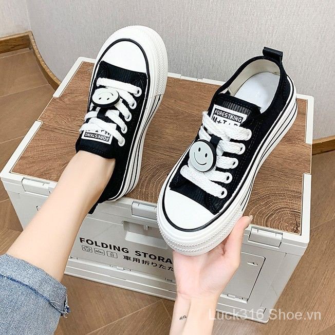 Giày Thể Thao Vải Canvas Đế Dày Cổ Thấp Phối Lưới Thời Trang Mùa Hè 202 Mới Cho Nữ