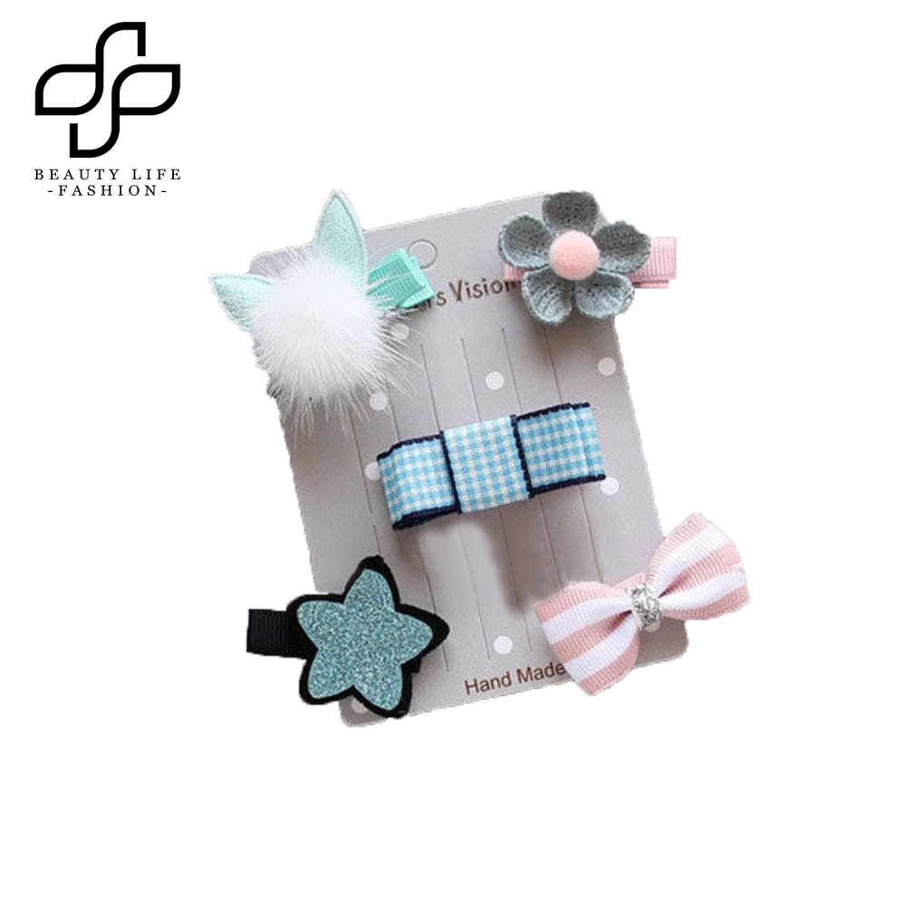 Set 5 Kẹp Tóc Nơ / Ngôi Sao / Hoa Mini Thời Trang Cho Bé Gái