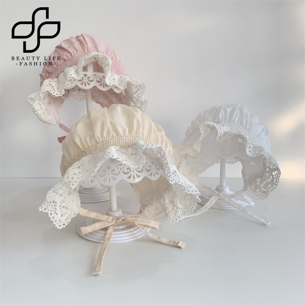 Mũ Cotton Rộng Vành Màu Trơn Cột Dây Chống Nắng Thời Trang Mùa Hè Xinh Xắn Cho Bé Sơ Sinh