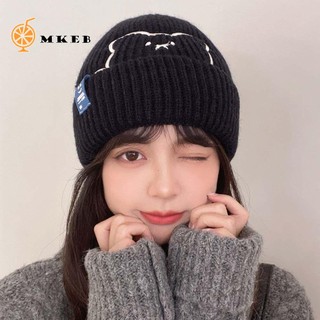 MKEB len MKEB tròn thêu hình gấu giữ ấm phong cách Hàn Quốc đơn giản thời trang mùa đông cho nữ