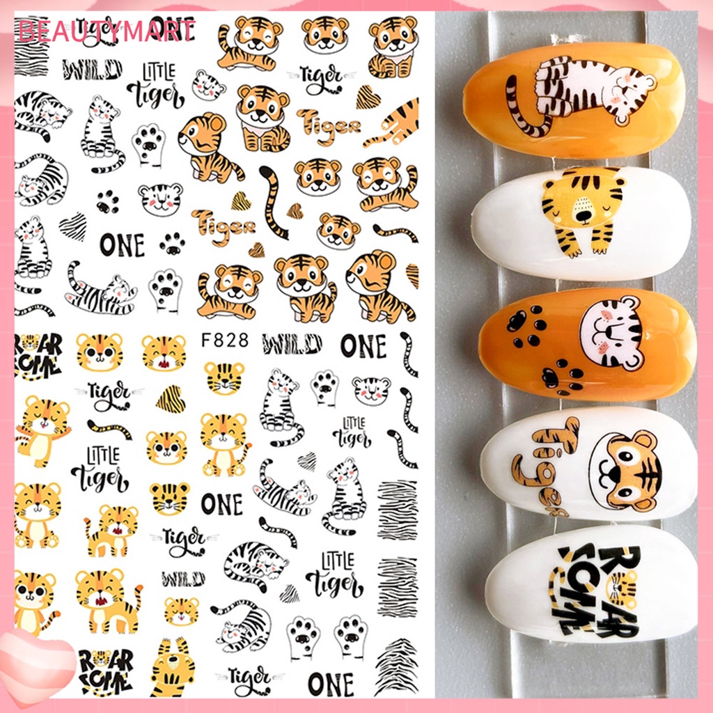 Nhãn Dán Móng Tay Hiệu Ứng 3D Không Phai Siêu Mỏng Hình Hổ Trang Trí Móng Tay