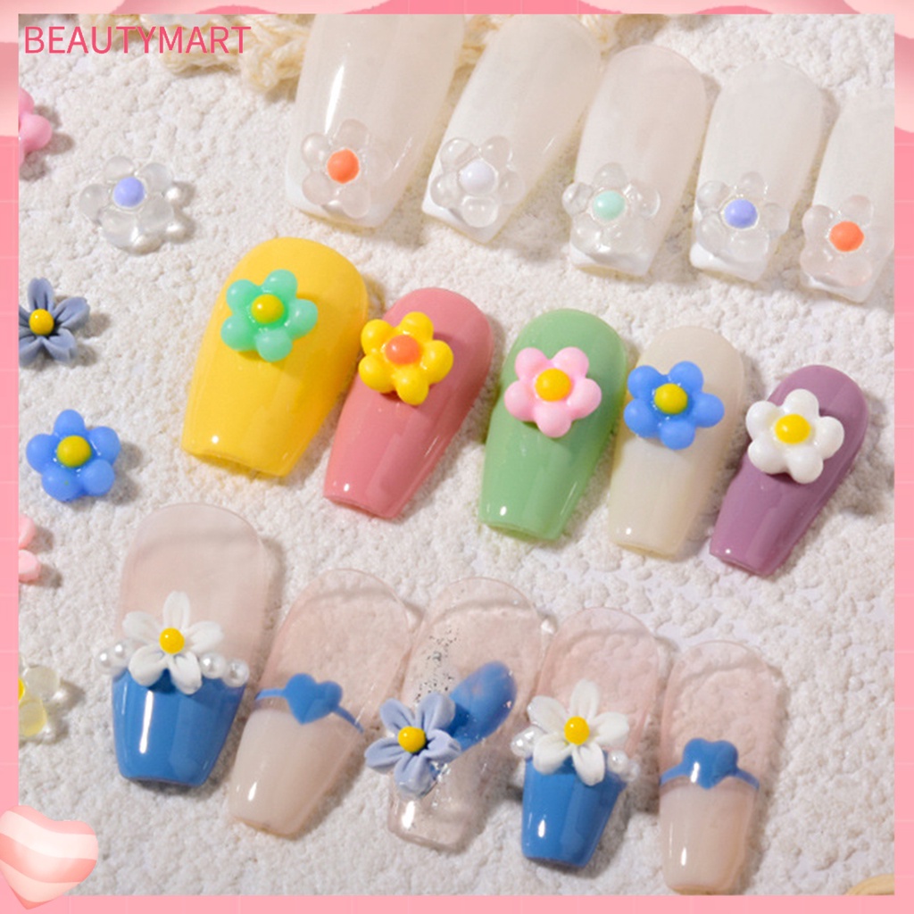 Bộ 50 Phụ Kiện Trang Trí Móng Tay Hình Bông Hoa 3D Mini Bằng Nhựa Resin Màu Sắc Tươi Sáng Chống Thấm Nước Dành Cho Bạn Nữ Charms