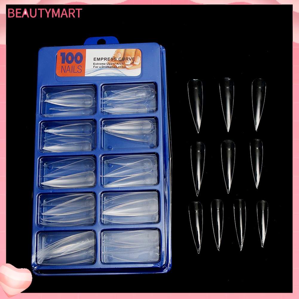 Bộ 100 Móng Tay Giả Màu Trắng / Đen Trong Suốt Hình Oval