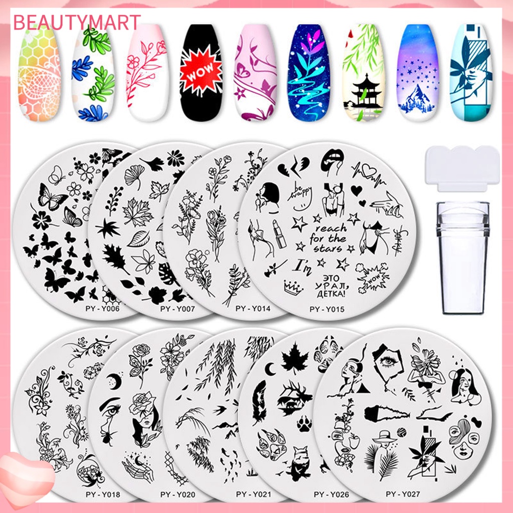 1 Bộ Đĩa Tem In Họa Tiết Trang Trí Móng Tay Bằng Nhựa Bền Chống Bụi Chống Bong Tróc Có Thể Tái Sử Dụng