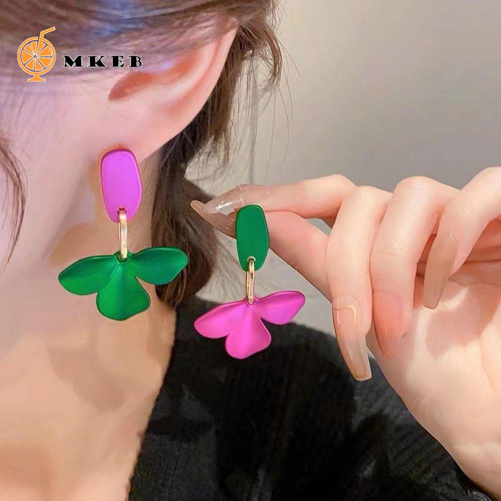 Bông Tai Dáng Dài Bằng Hợp Kim Hình Cánh Hoa Màu Tương Phản Phong Cách Hàn Quốc Thời Trang Cho Nữ