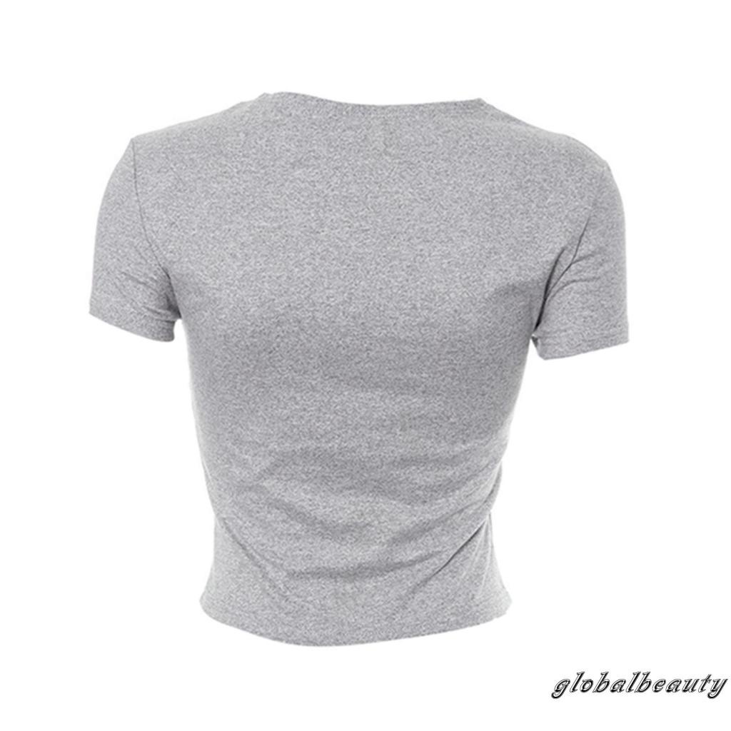 Áo Thun Crop Top Tay Ngắn Cổ Tròn Thêu Chữ Phong Cách Đường Phố Cho Nữ