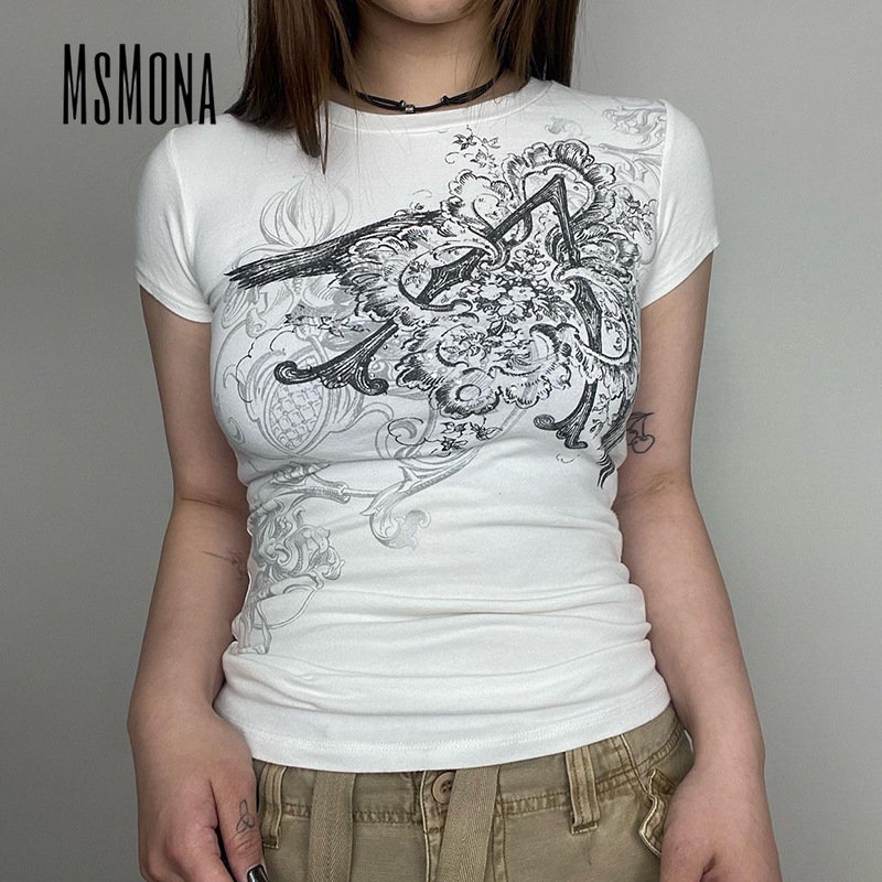 Áo Thun Tay Ngắn Cổ Tròn Màu Trơn In Chữ Thời Trang 2023 Quyến Rũ Cho Nữ