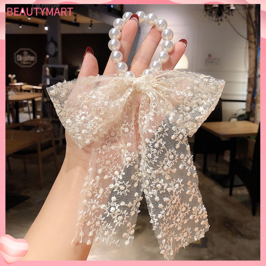 Dây Buộc Tóc Đuôi Ngựa Sợi Lưới Đính Ngọc Trai Giả Thanh Lịch [beautymart]