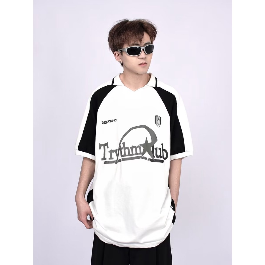 Áo Thun Tay Ngắn Dáng Rộng Phong Cách Đường Phố Mỹ Màu Sắc Tương Phản Thời Trang Cho Nam Và Nữ