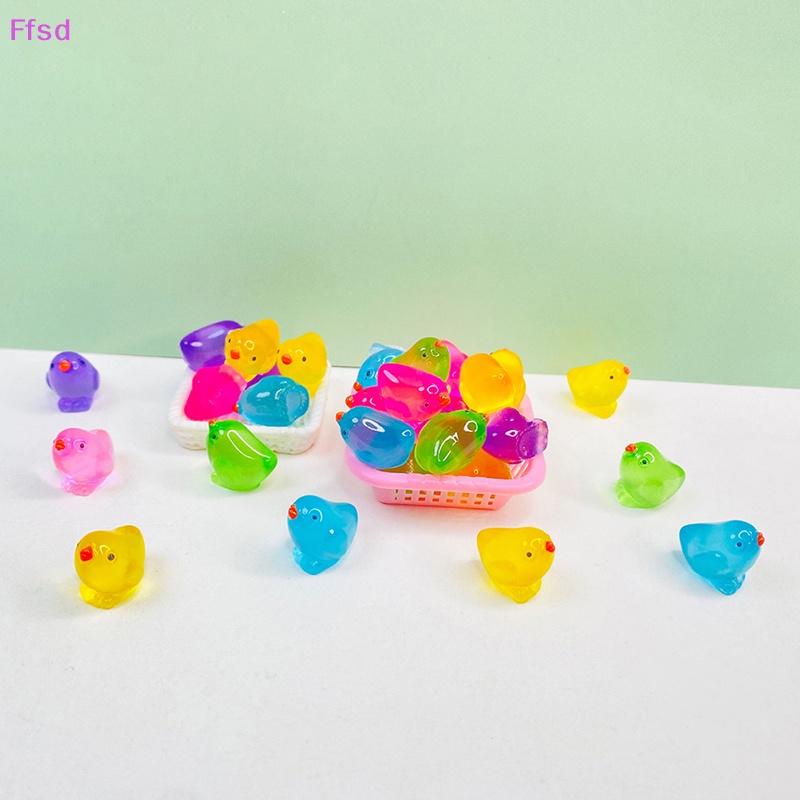 {Ffsd} Set 5 Chú Gà Mini Màu Dạ Quang Dễ Thương Trang Trí Tiểu Cảnh DIY
