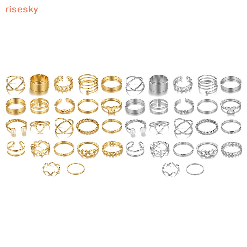 Bộ 22 Nhẫn Kim Loại Màu Bạc Họa Tiết Hình Học / Trái Tim / Bướm / Hình Xoắn Ốc Thời Trang Cho Nữ