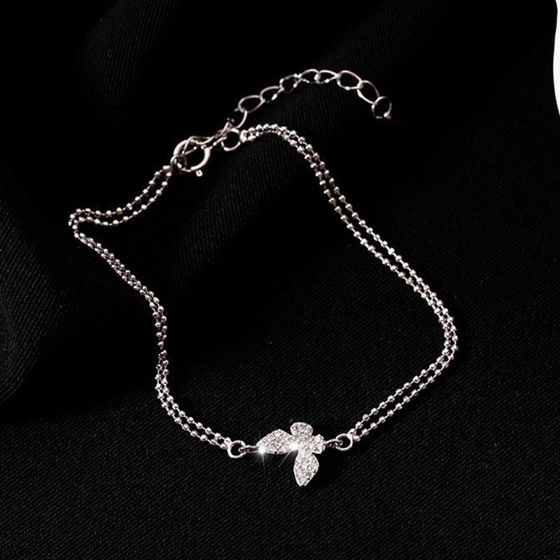 Vòng Tay Dây Xích Màu Bạc Mặt Hình Bướm Đính Đá Zircon Lấp Lánh Chống Dị Ứng Màu Sắc Ngọt Ngào Cho Nữ