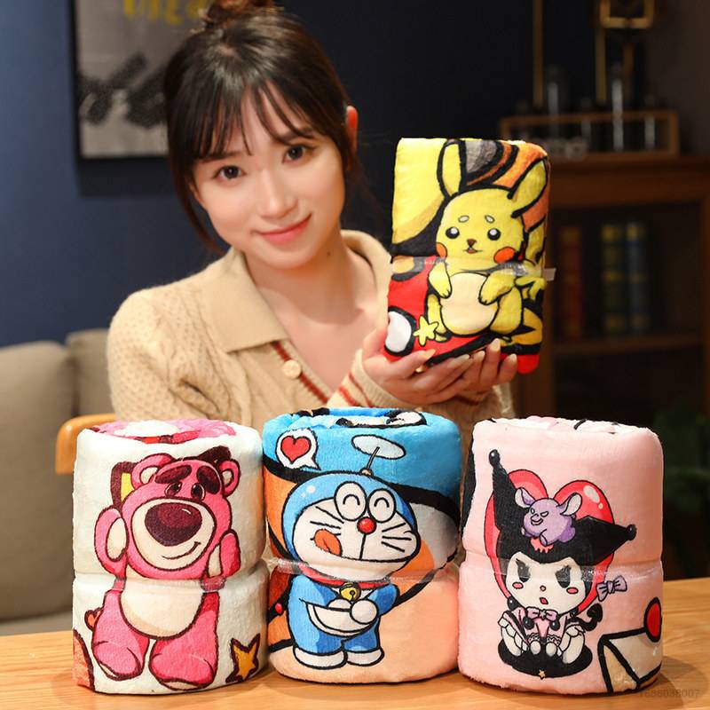 Chăn Lông Cừu San Hô Hình Hoạt Hình Pikachu Doraemon Kèm Khăn Quàng Cổ 1 Món Quà Cho Bạn Gái / Văn Phòng