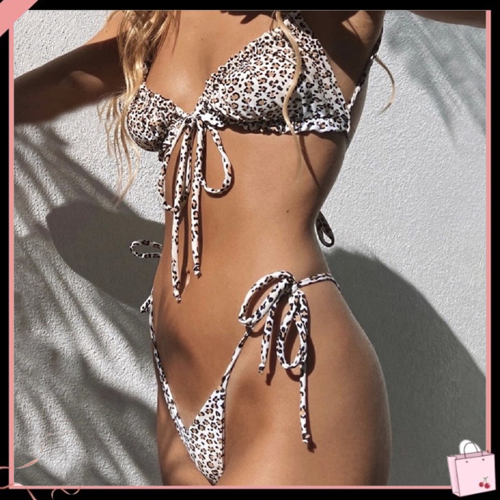 Bộ Bikini 2 Mảnh Dây Rút Hở Lưng Có Mút Đệm Quyến Rũ Cho Nữ