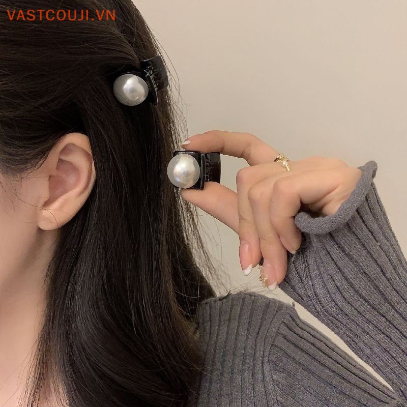 Kẹp Tóc Hình Nơ Mini Đính Ngọc Trai Phong Cách Vintage Cho Nữ