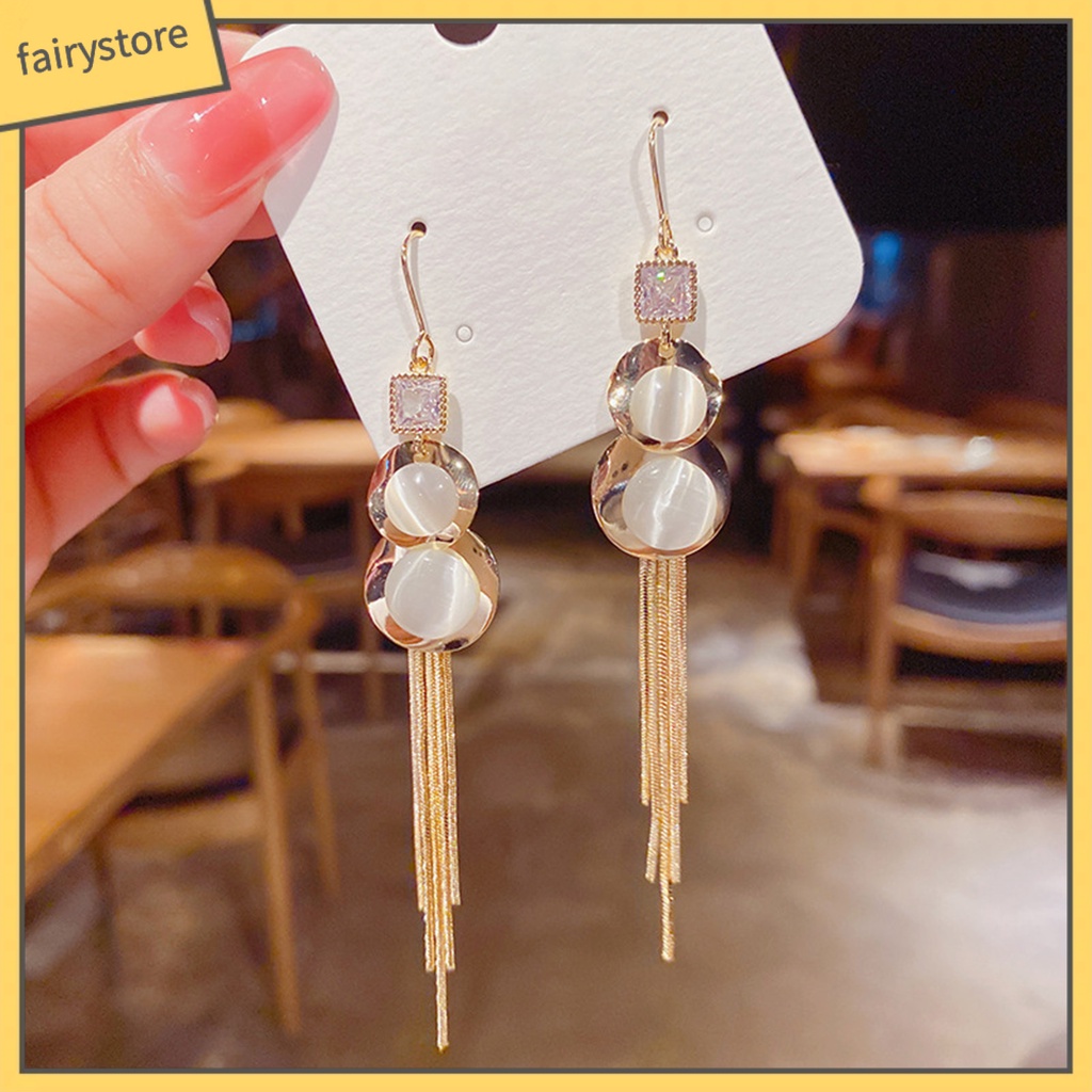 1 Đôi Bông Tai Hình Quả Bầu Đính Đá Opal Nghệ Thuật