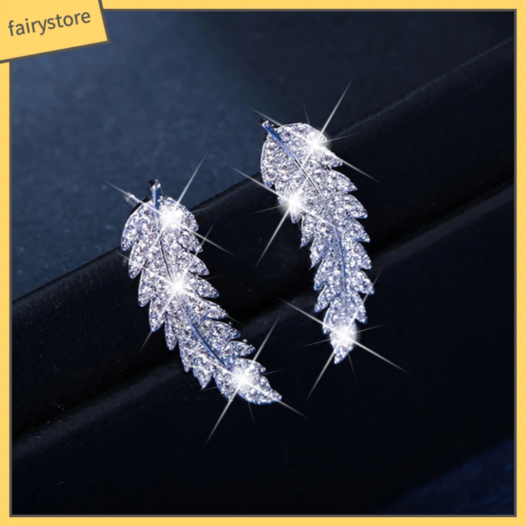 1 Đôi Bông Tai Hình Chiếc Lá Đính Đá Zircon Lấp Lánh Dành Cho Nữ