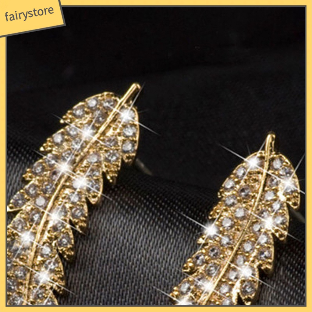 1 Đôi Bông Tai Hình Chiếc Lá Đính Đá Lấp Lánh Dành Cho Nữ