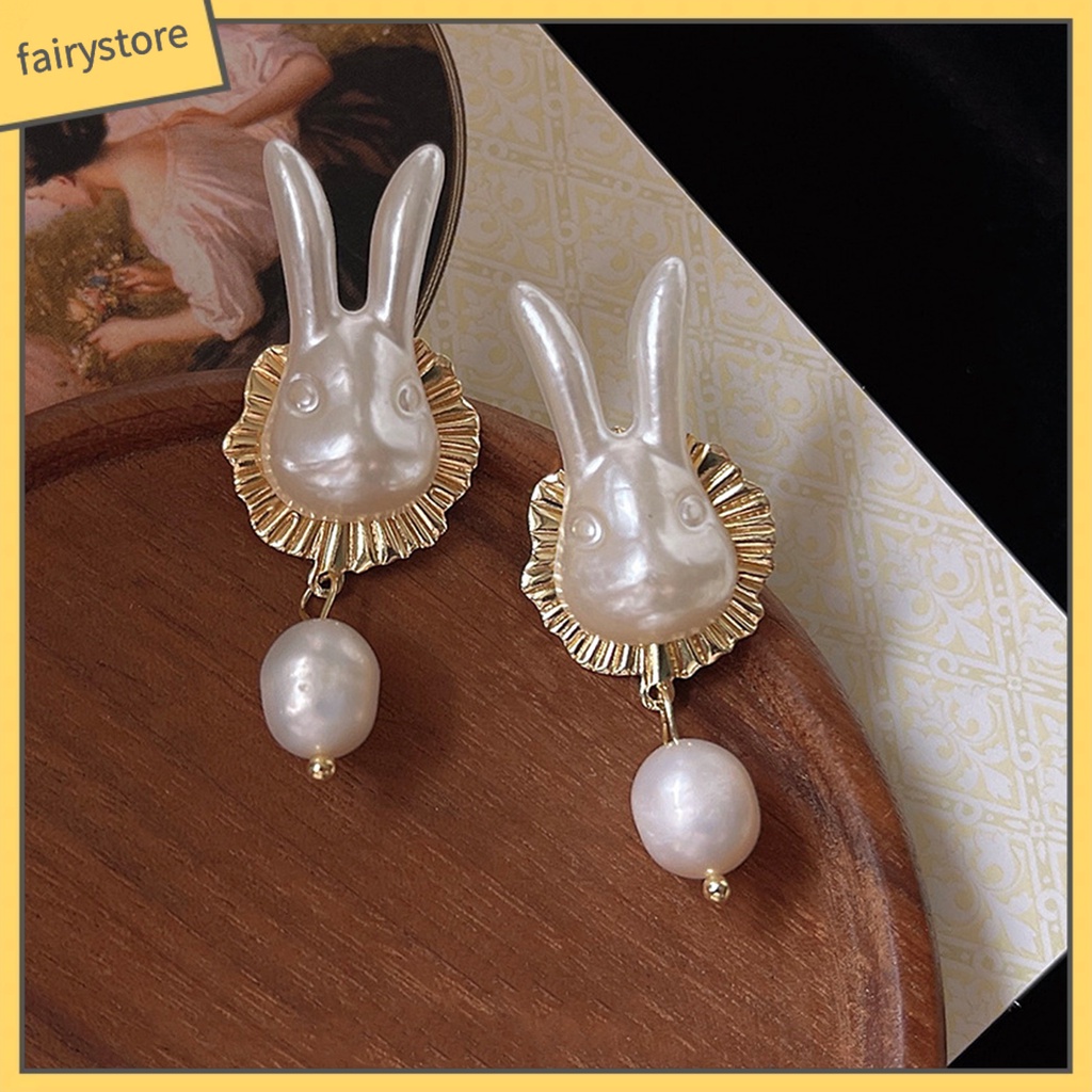 [FRO] 1 Đôi Bông Tai Hình Thỏ Hợp Kim Đính Ngọc Trai Giả Thanh Lịch Mặc Hàng Ngày Cho Nữ