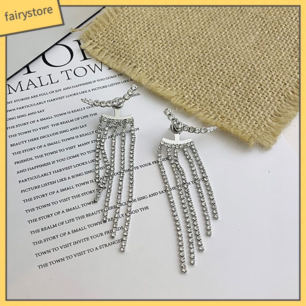 1 Cặp Bông Tai Tua Rua Đính Đá Màu Bạc Phong Cách Bohemian Thời Trang Cho Nữ