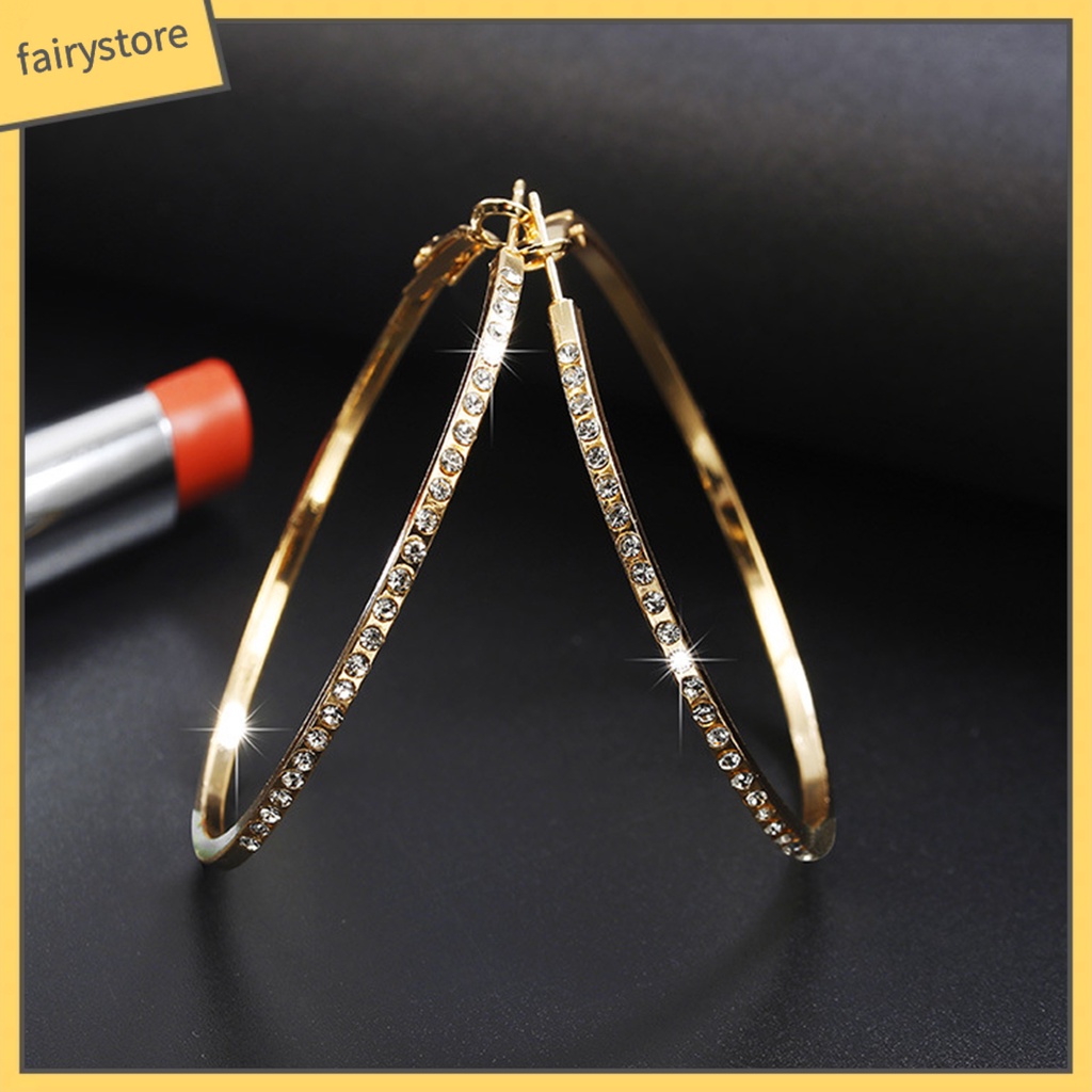 1 Đôi Bông Tai Tròn Đính Đá Lấp Lánh Dành Cho Nữ