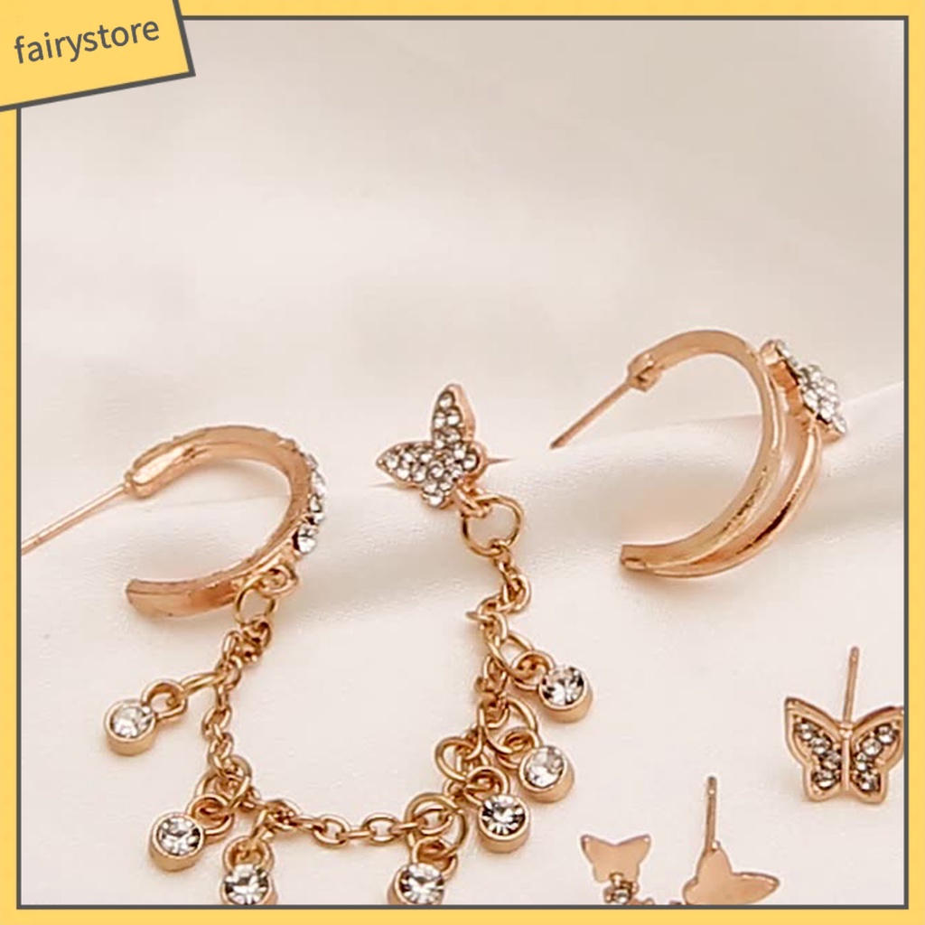 Bộ 4 Khuyên Tai Hình Bướm Bằng Hợp Kim Dùng Hàng Ngày Cho Bạn Gái