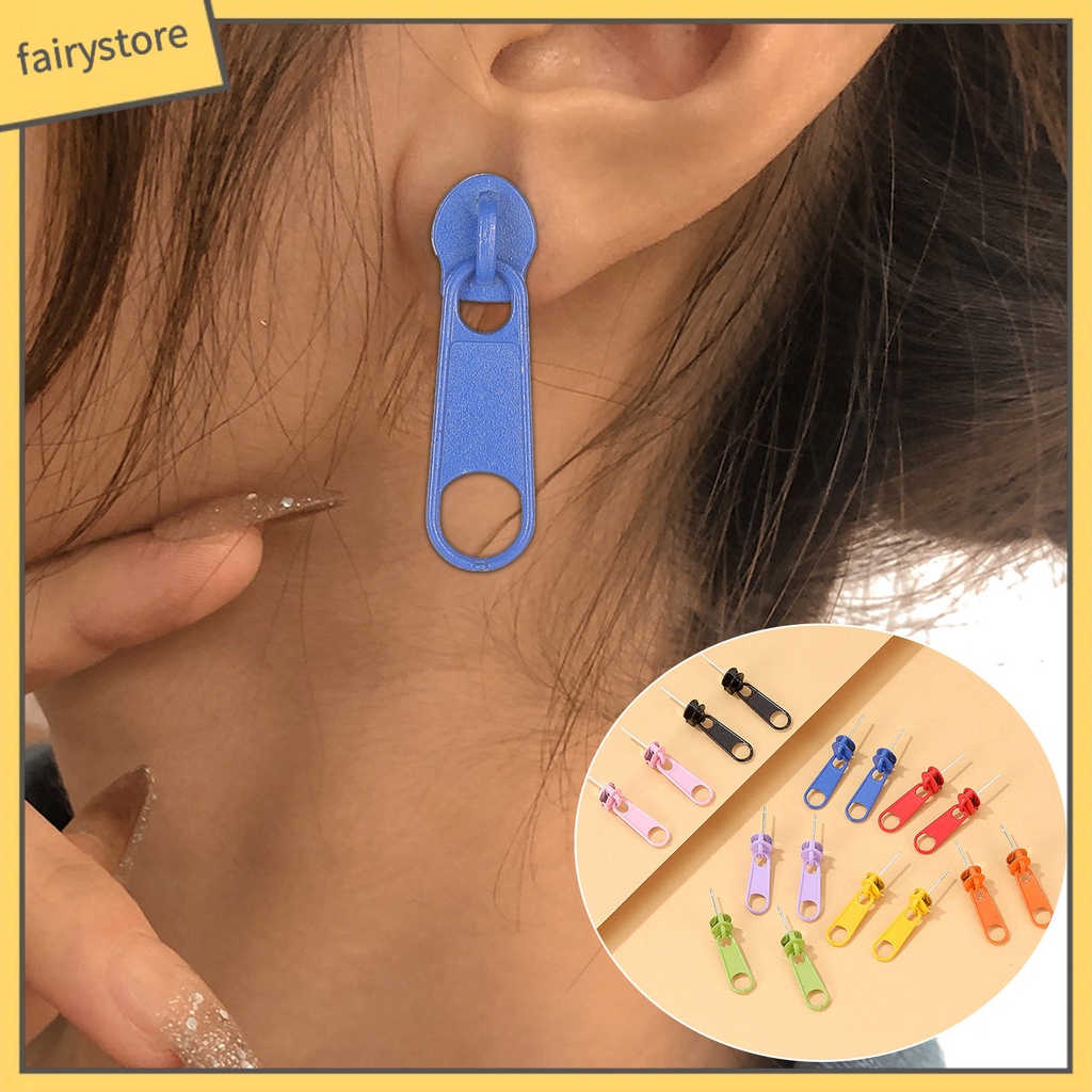 1 Đôi Bông Tai Hình Khóa Kéo Hoạt Hình Màu Kẹo Ngọt Dành Cho Nữ